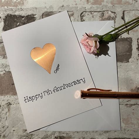 7th Anniversary Card Seventh Wedding Anniversary Card Copper Etsy Uk