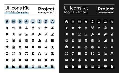 Project Management Glyph Ui Icons Kit For Dark Light Mode Task