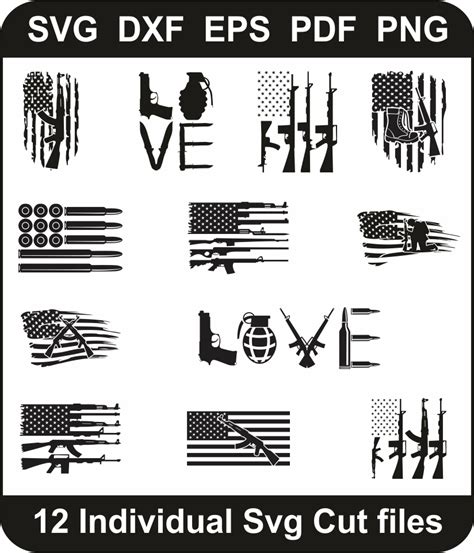Gun Flag SVG Bundle Love Military SVG Design Pack For Cricut Silhouette