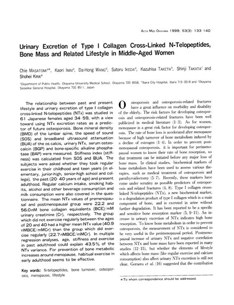 Pdf Urinary Excretion Of Type I Collagen Cross Linked N Telopeptides
