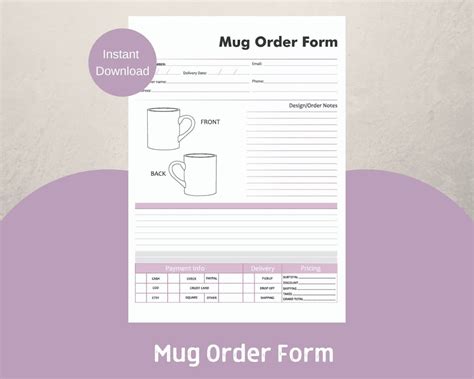 Mug Order Form Mug Cup Order Form Template Order Form Etsy