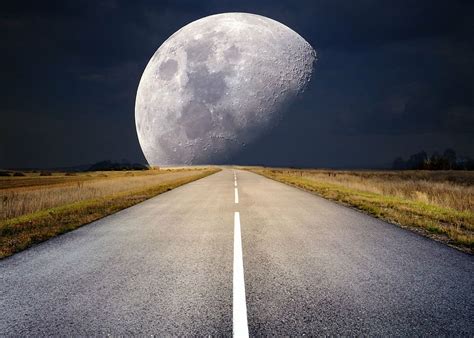 Hd Wallpaper Pathway In Between Grass Field With Moon Background Full