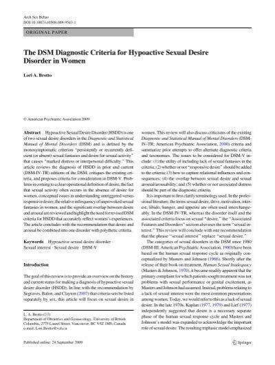 The Dsm Diagnostic Criteria For Hypoactive Sexual Desire Disorder