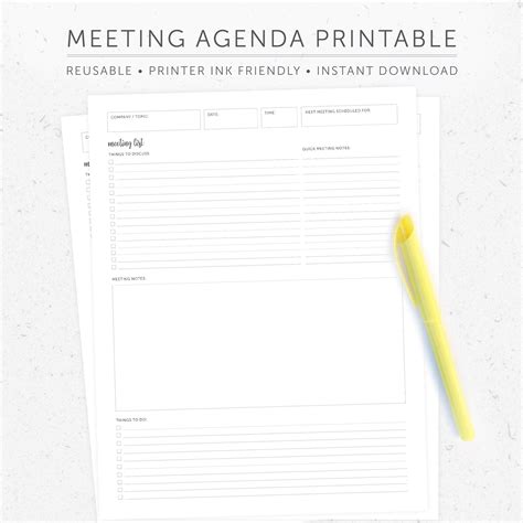 Meeting Agenda Template Printable Meeting Notes Meeting | Etsy | Meeting notes printable 