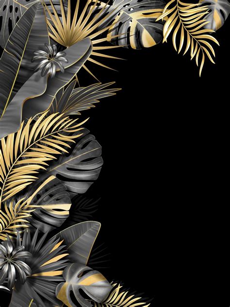 Botanical Tropical Leaves Frames Gold Wallpaper Background Flower