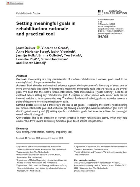 Setting Meaningful Goals In Rehabilitation Rationale And Practical