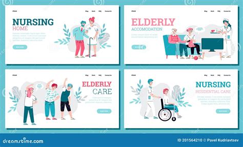 Website Banners Set For Nursing Home Services Cartoon Vector