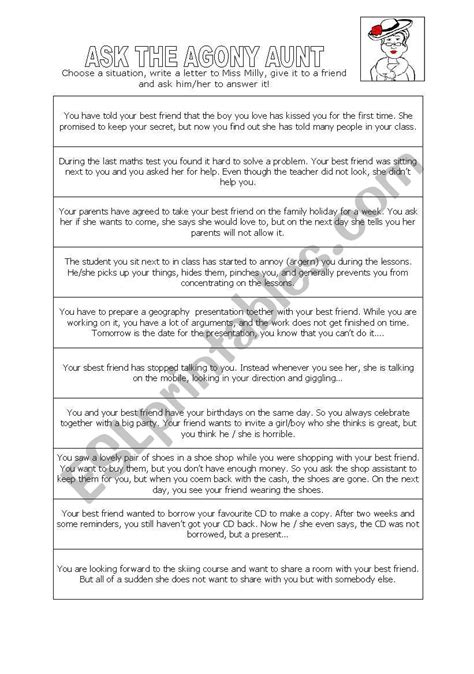 ask the agony aunt esl worksheet by simpson parker