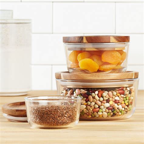 6 Piece Glass Food Storage Container Set With Wood Lids Corelle