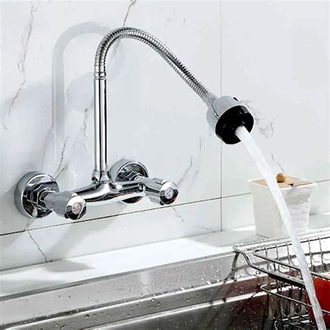 Mayitr Wall Mount Kitchen Sink Faucet 360 Degree Pipe Swivel Pull Down