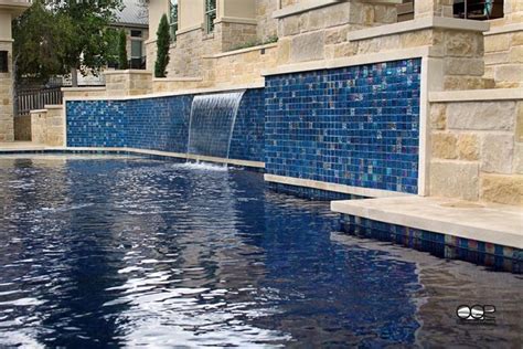 Glass Tile And Sheer Descent Backyard Remodel Water Features Mosaic