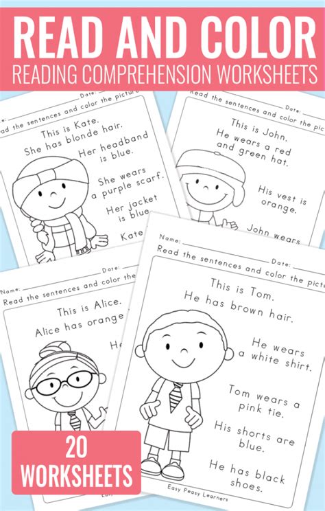 Read And Color Reading Comprehension Worksheets For Grade 1 And