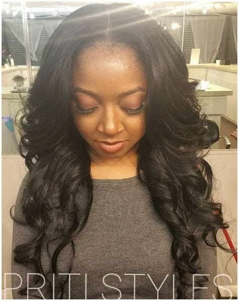 Middle Part Sew In With Minimal Leave Out Sew In Hairstyles Hair