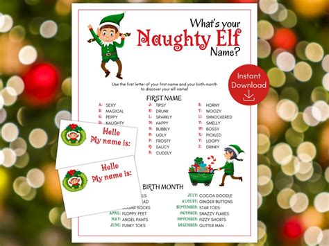 Whats Your Naughty Elf Name Game Nametags Sign Elf Etsy Uk