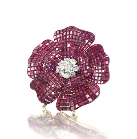 A Fine Mystery Set Ruby And Diamond Brooch By Van Cleef And Arpels