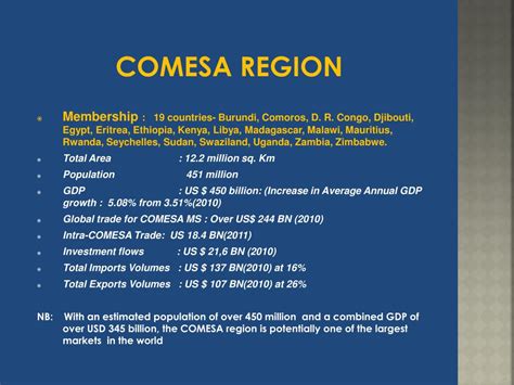 Ppt Comesa Promoting Regional Integration Through Trade And