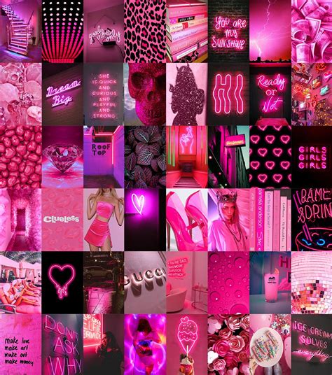 Neon Pink Wall Collage Kit Digital Copy Pack Of 60 Photos In 2021 Wall Collage Decor Wall