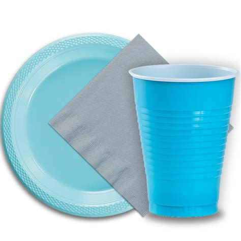 50 Light Blue Plastic Plates 9 50 Aqua Plastic Cups 12 Oz And