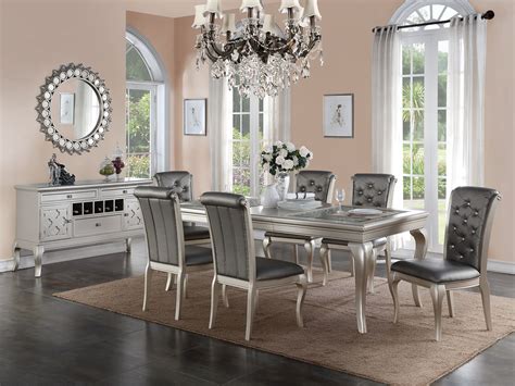 F2151/F1540 Gray 7 Pcs Dining Set by Poundex | Luxury dining, Fabric dining chairs, Dining room 