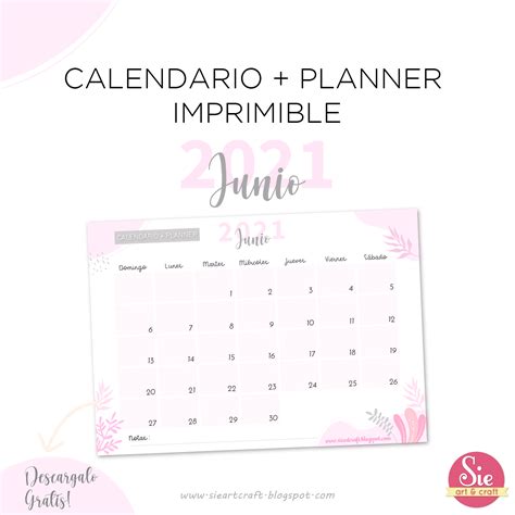 Sie Art And Craft Calendario Planner Junio 2021 ♥