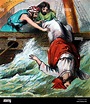 Ilustración de la historia de Jonás y la ballena - Jonás siendo echado ...