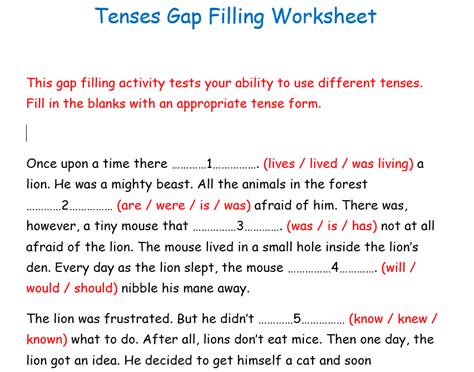 Tenses Gap Filling Worksheet Teach On