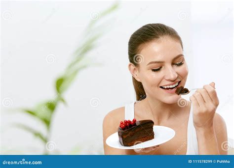 Woman Eating Cake Beautiful Female Eating Dessert Stock Image Image