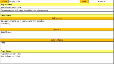 Daily Status Report Template Excel And Word Download Free