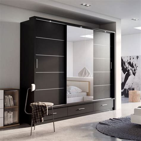 Soft close runners are fitted to each sliding wardrobe door. SLIDING DOOR WARDROBE ARTI 1 WITH A MIRROR 250CM BLACK ...
