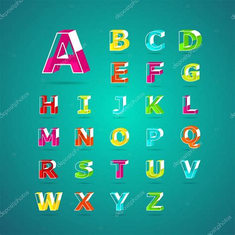 Isometric alphabet font.Capital letter A, B, C, D, E, F, G, H, I Stock