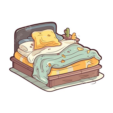 Tempat Tidur Kartun Dengan Bantal Di Sisi Clipart Vektor Desain Stiker
