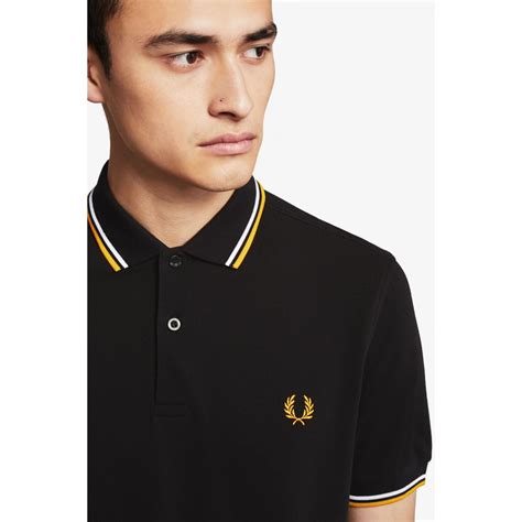 original fred perry twin tipped polo shirt men m3600 black white gold baju fp lelaki shopee