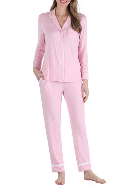 Bsoft Bsoft Womens Breathable Soft 2 Piece Long Sleeve Button Down Pajama Lounger Set