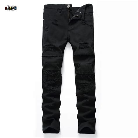 Idopy Men`s Ripped Jeans Black High Street Designer Distressed Slim Fit