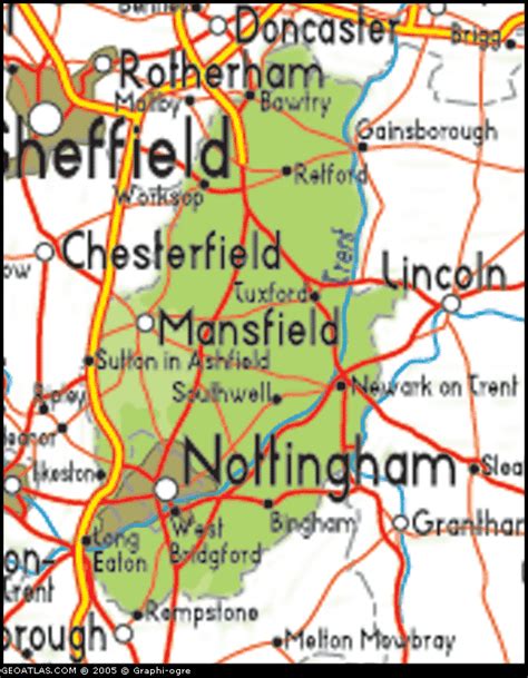 Map Of Nottinghamshire England Uk Map Uk Atlas