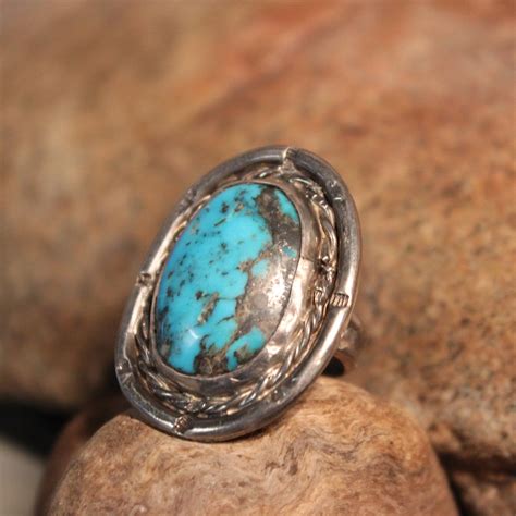 Vintage 1980 S Mens Turquoise Ring Sterling Navajo Native American