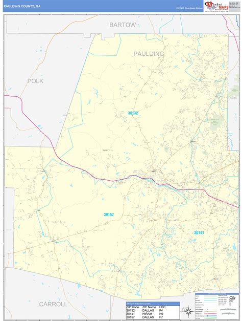 Paulding County Ga Zip Code Wall Map Basic Style By Marketmaps Mapsales