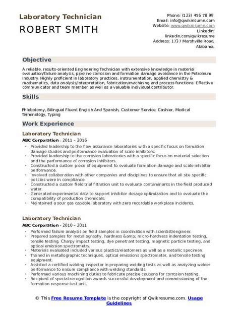 This document is your personal record of achievements, experiences, skills and knowledge. Laboratory Technician Resume Samples | QwikResume