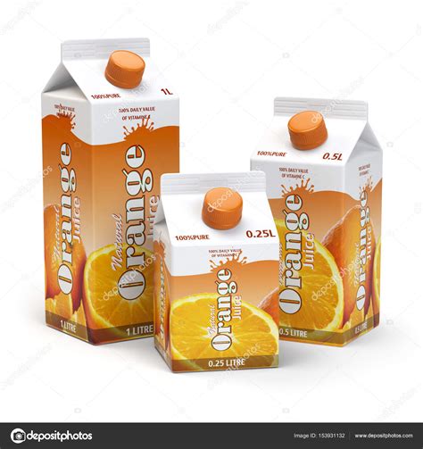 Orange Juice Carton Cardboard Box Pack Isolated On White Backgro Stock