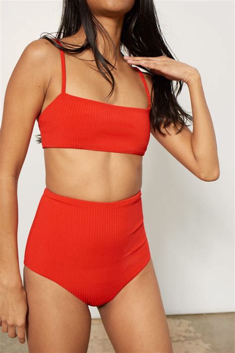 Mara Hoffman Sia Bikini Top In Wide Rib Red Bikinis Bikini Tops Attire Women