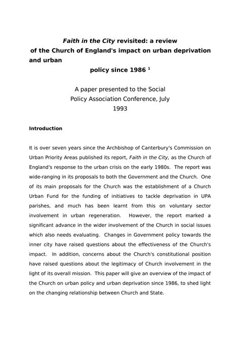 Pdf Faith In The City Revisited A Review Of The Church Of Englands