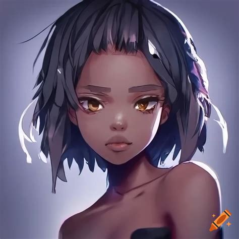 Anime Style Portrait Of A Girl With Black Skin And Brown Eyes