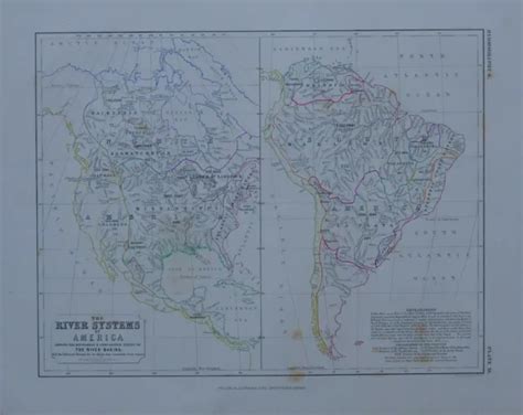 1850 Hand Coloured Map River System America North And South America
