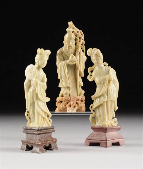 Three Chinese Carved Soapstone Figures Of Shou Xing And Lot 804