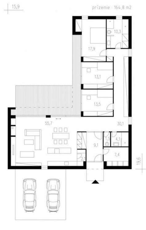 L Shaped House Plan 165 Square Meters Dwg Drawing Download L