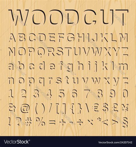 Woodcut Font Set With Symbols And Numbers Vector Image