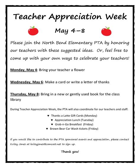 A teacher is kept on the same pedestal as one would keep god, hence we must appreciate him/her from the bottom of our heart and with complete sincerity. North Bend Elementary PTA | Teacher appreciation week ...