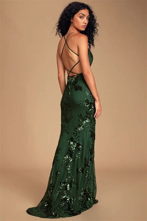 Valhalla Forest Green Sequin Lace Up Maxi Dress Petite Looloo Green