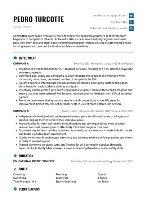 Swim Coach Resume Cv Example And Writing Guide