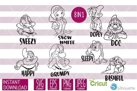 Snow White SVG Bundle Eps Dxf Png Files Seven Dwarfs SVG Grumpy Svg Poison Apple Clipart